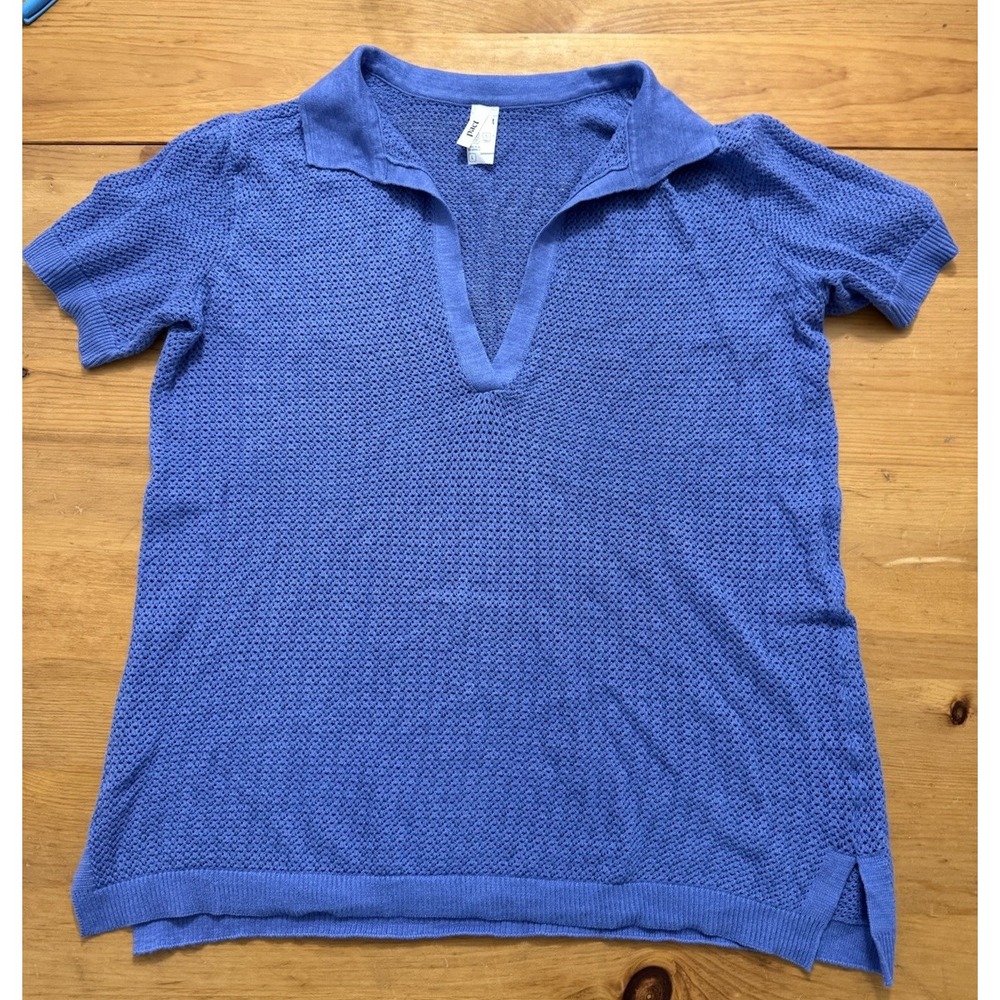 Pact Organic Cotton Linen Open Knit Mesh Knit Crochet Beach Coverup Polo Large